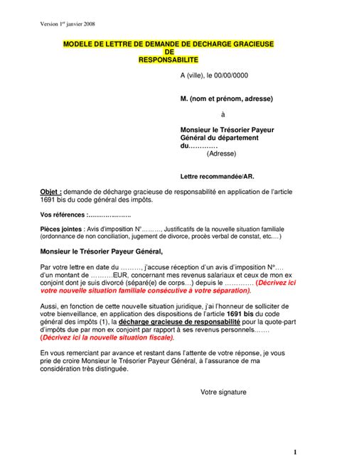 Modèle De Lettre De Demande De Décharge Gracieuse De Responsabilité