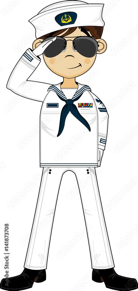 Cute Cartoon Navy Sailor Saluting Stock ベクター Adobe Stock
