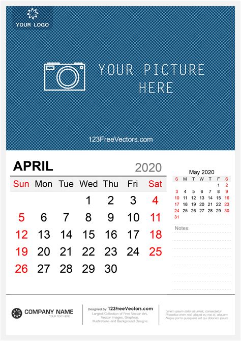 Free Wall Calendar April 2020