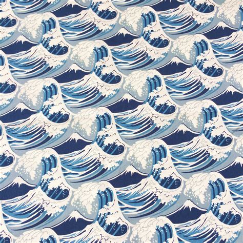 Wave Fabric Nautical Fabric Japanese Wave Fabric Pure Etsy