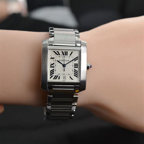 Cartier Tank Francaise Watch Large Size Stainless Steel Automatic W Date Ref 2302 Property Room