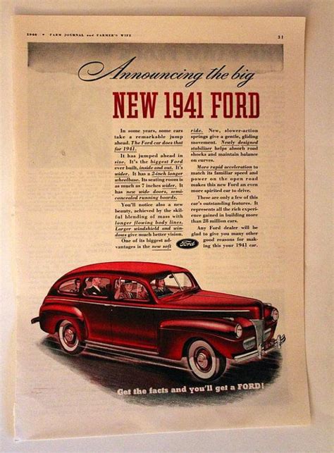1940 Ford Ad 1941 Model Year Red Sedan By 3rdstvintagepaper 1940 Ford