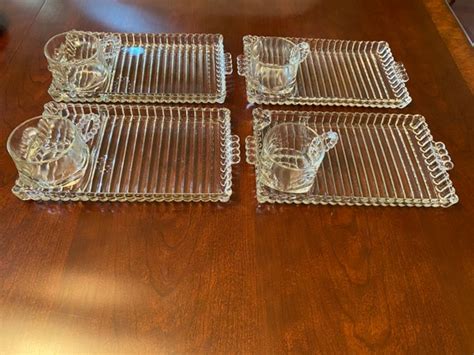 Vintage Hazel Atlas Snack Sip And Smoke Trays With Cups Set Etsy