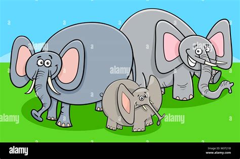 Cartoon Illustration Of Cute Funny Elephants Animal Characters Group Or