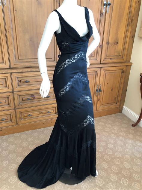 Christian Dior By John Galliano Black Lace Insert Evening Dress With