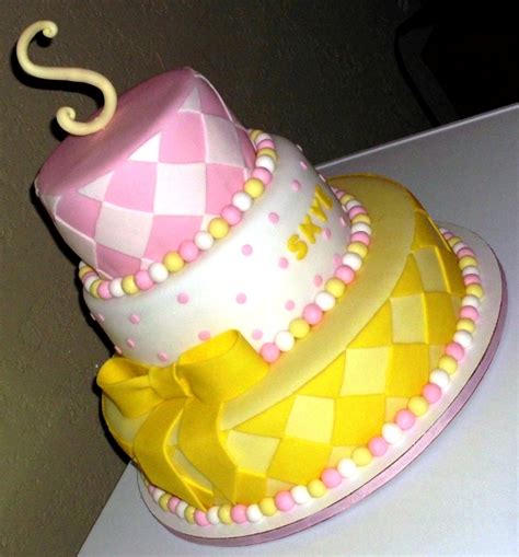 Pink White And Yellow Babyshower Cake
