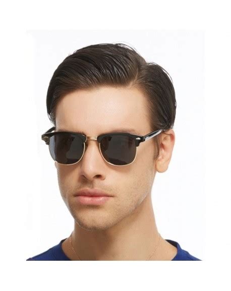 Semi Rimless Polarized Mirrored Sunglasses Clubmaster Classic Retro Style Grey Lens Polarized