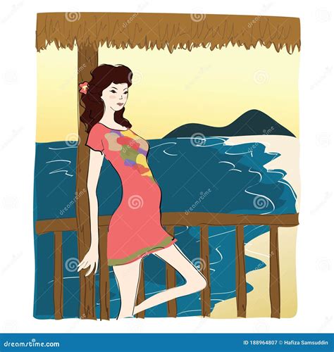 Girl By The Beach Vector Illustration Decorative Design Stock Vector Illustration Of Person