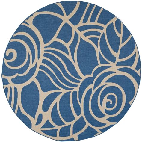 Safavieh Courtyard Bluebeige 8 Ft X 8 Ft Round Floral Indooroutdoor