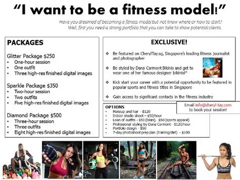 They are going to select you as a model only after looking through your portfolio. "I want to be a fitness model" ‹ Cheryl Tay