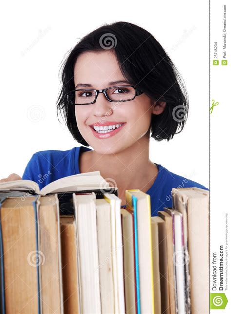 Happy Smiling Young Student Woman With Books Stock Photo Image Of