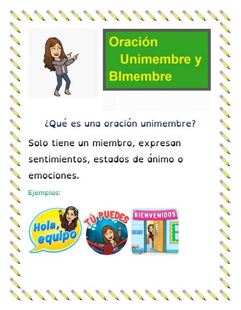 Ejercicio De Oración Unimembre Y Bimembre Oraciones Oraciones