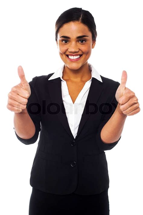Attractive Woman Showing Double Thumbs Up Stock Image Colourbox