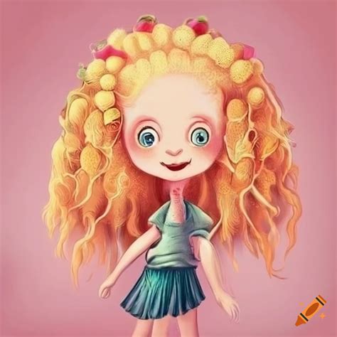 Cute Illustration Of Smiling Ginger Haired Dressed Girls