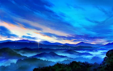 Anime Mountain Landscape Sunrise Scenery 4k 96 Wallpaper
