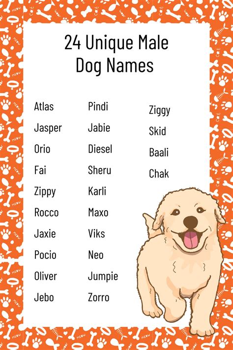 Printable List Of Unique Male Dog Names Pdf Included Printables Hub