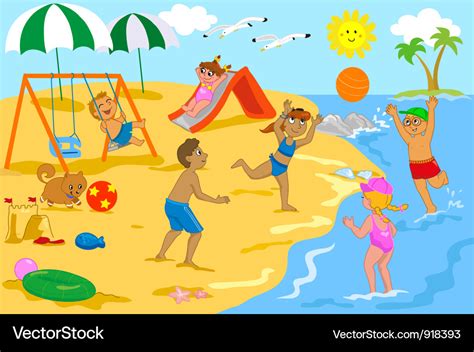 Children Playing At The Beach Royalty Free Vector Image