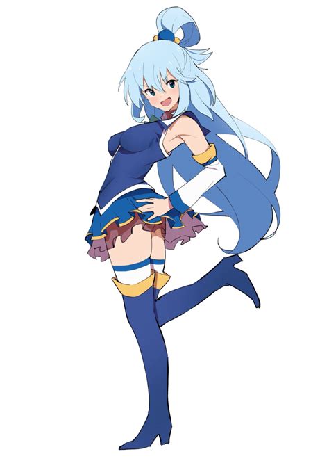 safebooru 1girl aqua konosuba bare shoulders blue eyes blue footwear blue hair blue legwear