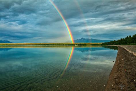 Katmai Double Rainbow Reflections From The Evening Stillness Of Naknek Lake