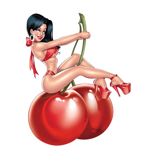 Sexy Pinup Girl Sitting On Cherries Stock Illustration