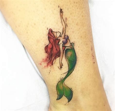 Disney Tattoo Little Mermaid Ariel Watercolor Line Drawing Tattoo