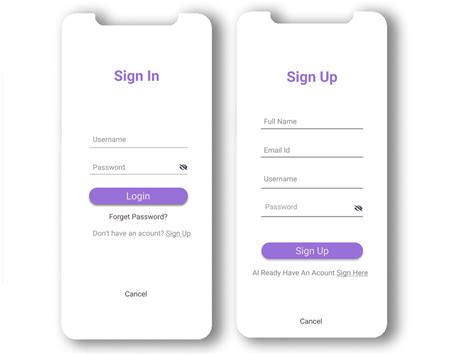 Simple Sign In And Sign Up Mobile Ui Design Simple Signs Mobile Ui