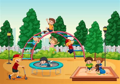 Children Playing At Playground 361998 Vector Art At Vecteezy