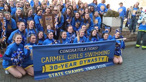 Carmel Girls Swim Team Celebrates 30th Consecutive State Title With