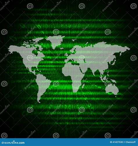 Glowing Figures And World Map Hi Tech Background Stock Illustration