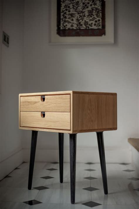 Mid Century Scandinavian Bedside Table Nightstand Two Drawers And