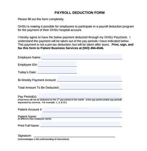 Free Printable Payroll Deduction Forms Tutore Org Master Of Documents