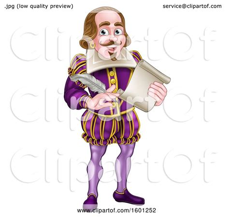 Clipart Of William Shakespeare Holding A Scroll And Feather Quill