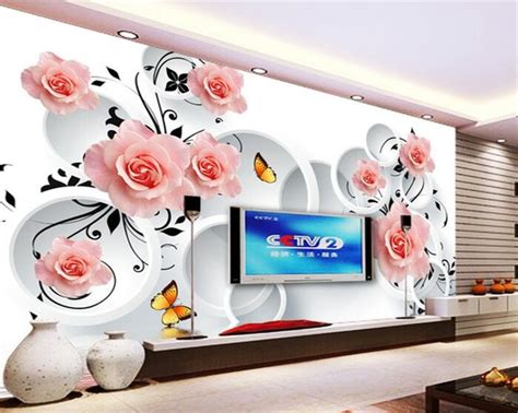 The Living Room Is Decorated With Pink Roses And Butterflies On The