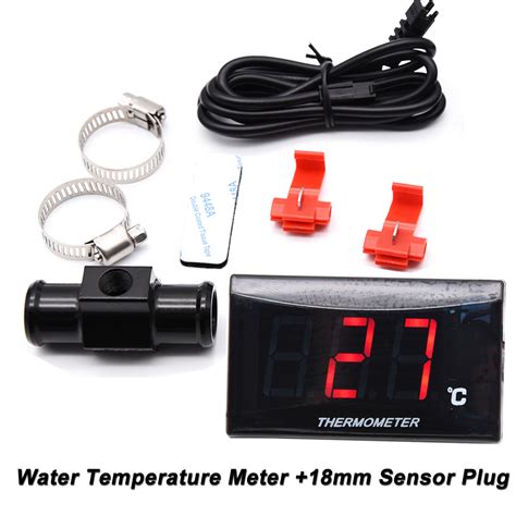 Red Digital Motorcycle Water Temp Thermometer Gauge Meter 18mm Sensor