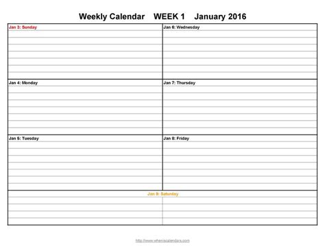 Printable Weekly Calendar Work Week Template Blank Pdf Two With