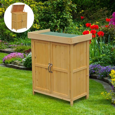 Outsunny Garden Storage Shed Lift Top Outdoor Cupboard Box Natural Wood