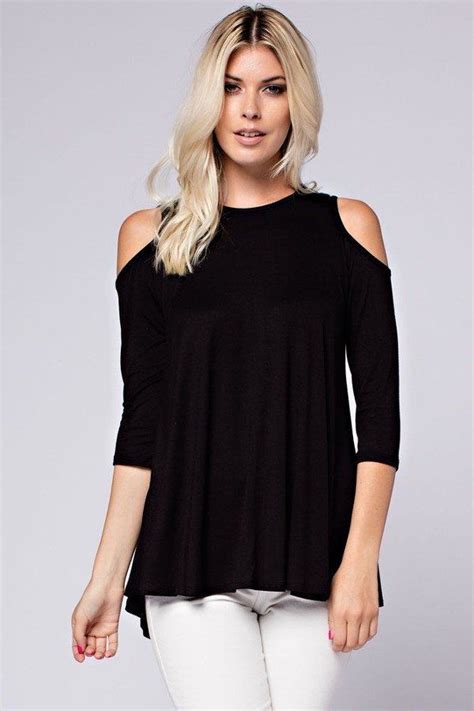 Black Cold Shoulder Top Dont Like T Three Quarter Sleeve With Images Cold Shoulder Top