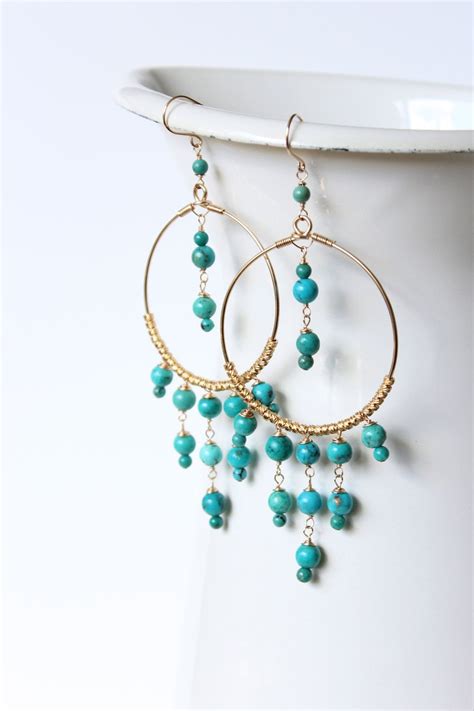 Chandelier Earrings Bohemian Earrings In Gold And Turquoise Via Etsy
