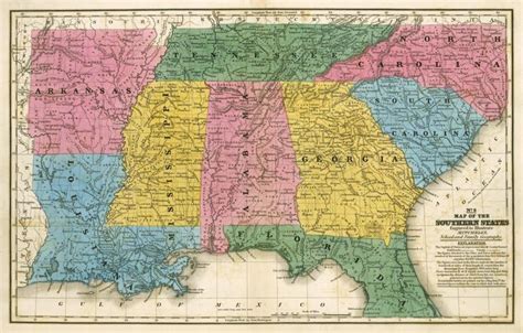 Map Of The Southern States 1839 Stretched Canvas Prints Art Prints