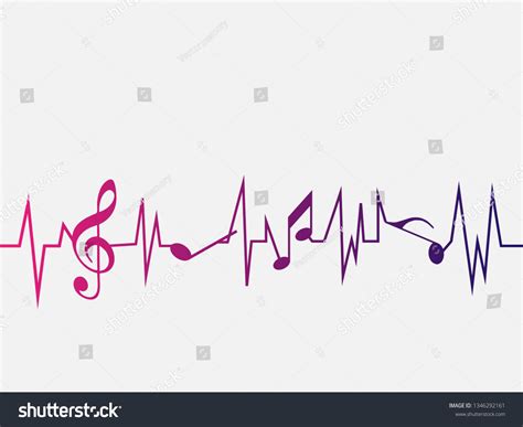 Heartbeat Pulse Line Music Notes Clef стоковая векторная графика без