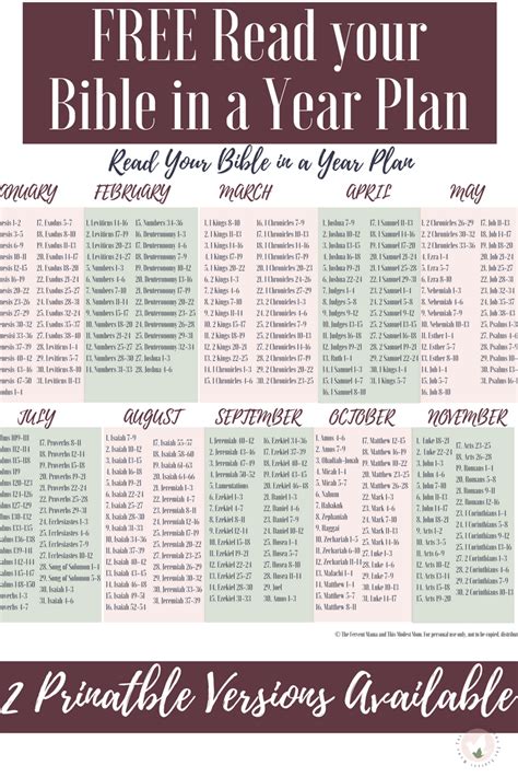 Yearly Bible Reading Schedule Printable