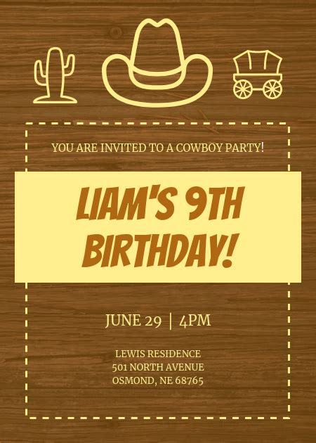 Cowboy Birthday Party Invitation Venngage