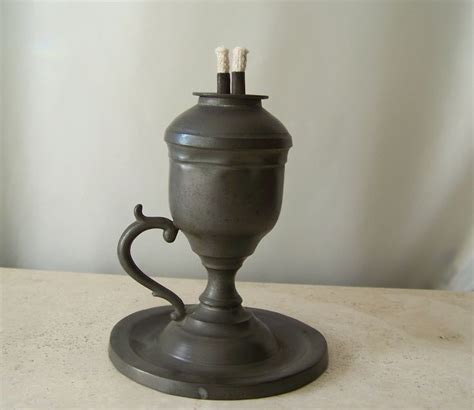 Antique Pewter Whale Oil Lamp Double Burner Circa 1850 S Etsy Oil