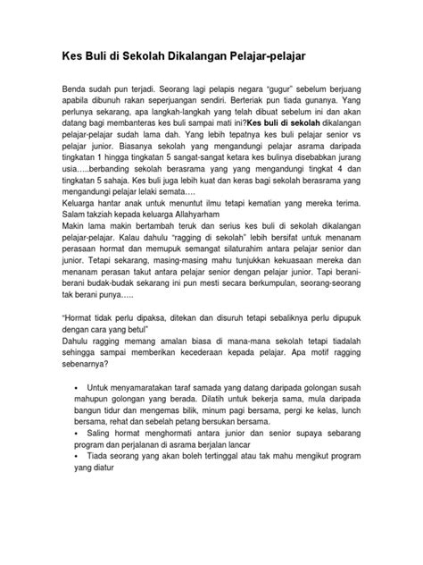 Kes buli dalam kalangan pelajar sekolah bukanlah isu baharu. Kes Buli Di Sekolah Dikalangan Pelajar