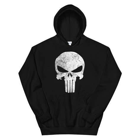 Marvel Punisher Skull Symbol Distressed Graphic Hoodie Teeuni