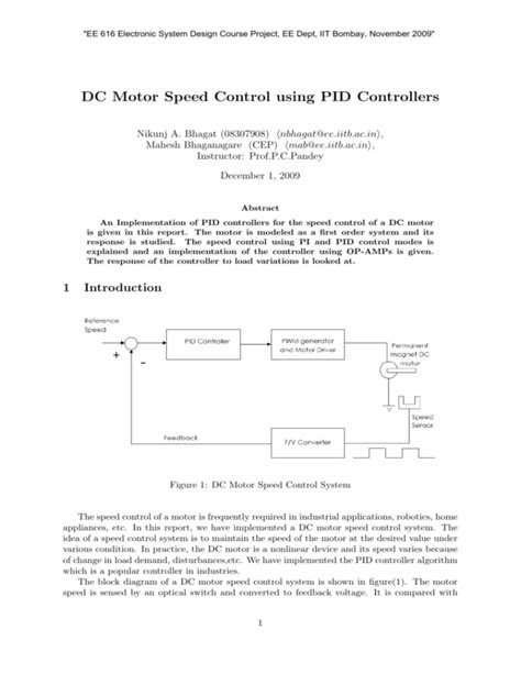 Dc Motor Speed Control Using Pid Controllers