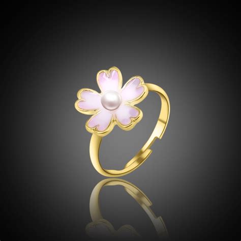 Pink Flower Adjusted Rings Poetic Daisy Cherry Blossom Finger Ring For