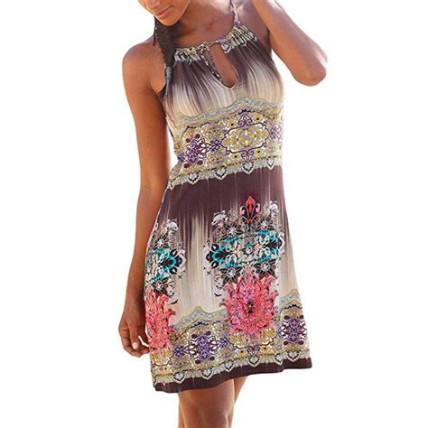 Summer Women Midi Dress 2018 Vintage Boho Print Sleeve Beach Dress