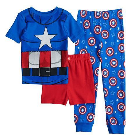 Boys 4 10 Captain America 3 Piece Costume Pajama Set Captain America