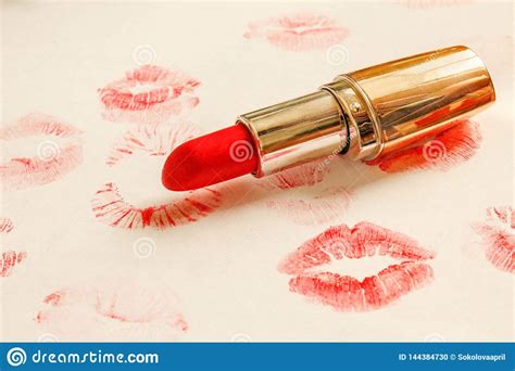 Lipstick Beauty And Fashion Concept Set Of Beautiful Lips On White Lipstick And Lipstick Kiss